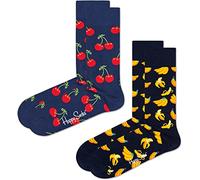 Happy Socks Chaussettes Classic Cherrys — Socquettes 2 paires bleu nuit / jaune / noir Taille 36-40