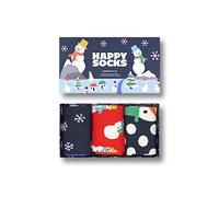 Happy Socks 3-Pack Snowman, chaussettes de Noël pour homme et femme, coffret cadeaux avec des chaussettes drôles imprimés avec un bonhomme de neige taille 36-40