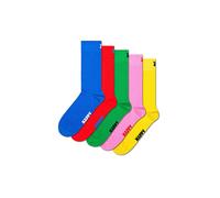 Happy Socks lot de 5 chaussettes fantaisie en coton, chaussettes originales unies en rouge, bleu et vert, jaune et rose