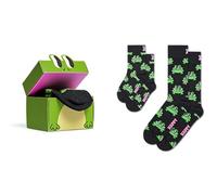 Happy Socks Chaussettes mi-mollet - Coffret cadeau pour adultes et enfants - Chaussettes mi-mollet noires avec grenouilles vertes - Tailles adultes et enfants, 12-24 Monate