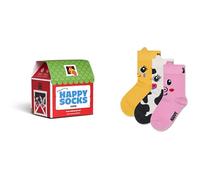 Happy Socks Chaussettes pour enfants, motif animaux de la ferme, dans un coffret cadeau : vache, cochon et chat, lot de 3, pour les 2-3 ans