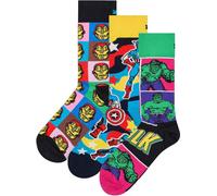 Happy Socks Chaussettes unies, paquet de 3 - Marvel Avengers, chaussettes à motifs, mélange de coton, boîte cadeau MARVEL Avengers 41-46