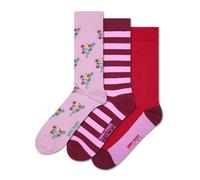 Happy Socks Lot de 3 paires de chaussettes Lite Flowers, rose clair, 41-46