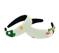 Happy St Patrick Lot de 2 bandeaux larges en velours épais rembourré pour femme et fille Motif trèfle porte-bonheur Vert