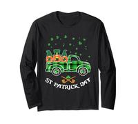 Happy St. Patrick's Day Green Truck Buffalo Plaid Trèfle Manche Longue