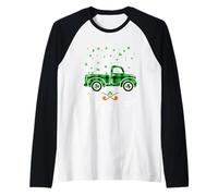 Happy St. Patrick's Day Green Truck Buffalo Plaid Trèfle Manche Raglan