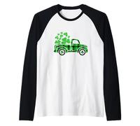 Happy St. Patrick's Day Green Truck Buffalo Plaid Trèfle Manche Raglan
