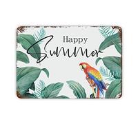 Happy Summer Plaque en métal rouille avec perroquet pour fête d'été, maison de plage, affiche à suspendre pour couloir, salon, appartement, terrasse, 30,5 x 20,3 cm