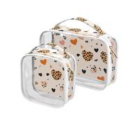 Happy Valentine Lot de 2 trousses de toilette transparentes à suspendre avec motif léopard Marron