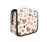 Happy Valentine Trousse de toilette pliable avec crochet de suspension Motif léopard et cœur Marron