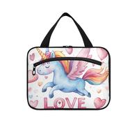 Happy Valentine Unicorns Love Sac de voyage à suspendre avec crochet - Trousse de toilette pour adultes - Taille L