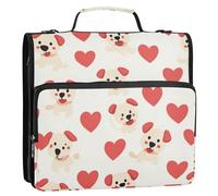 Happy Valentinecartoon Dog Beige 3,8 cm Classeur à 3 anneaux Fermeture éclair avec poignée Multi-poches Zippered Portfolio pour étudiant du milieu
