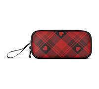 Happy Valentine's Day Buffalo Plaid Plaid Écosse Nylon Sac à crayons avec fermeture éclair Grande capacité Trousse à crayons pour l'école Fournitures de bureau Organisateur pour les écolières Preppy