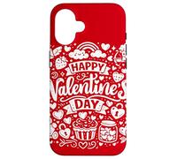 Happy Valentine's Day Doodle Collage Cute Love Icons Art Coque pour iPhone 16