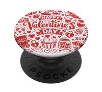 Happy Valentine's Day Doodle Collage Cute Love Icons Art PopSockets PopGrip Adhésif