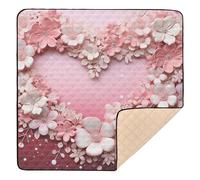 Happy Valentine's Day Grand tapis antidérapant pour bébé avec cœur et fleur pour bébé Tapis d'activités pour le sol portable rembourré pour bébé, enfants, tout-petits, nourrissons, 127 x 127 cm