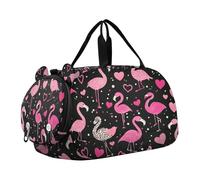 Happy Valentines Petit sac de sport avec compartiment à chaussures pour voyage, sport, fitness et entraînement Motif flamant rose pêche, Happy Valentines Flamingo Peach, Moderne