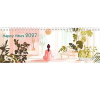 Happy Vibes 2027: Wochenplaner Querformat 30x11 cm mit Spiralbindung, 2-sprachigem Kalendarium für Büro & Homeoffice