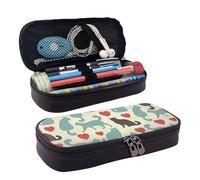 Happy Walking Kitty Trousse à maquillage en cuir avec rabat en cuir et porte-monnaie spacieux, sac de rangement, noir, One Size