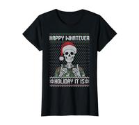 Happy Whatever Holiday it is, Skeleton Christmas Ugly Sweater T-Shirt Graphique avec Valeur, Femme, Noir, XL