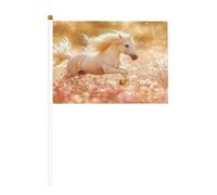 Happy White Horse Lot de 6 mini drapeaux durables de 14 x 21 cm sur bâtons pour extérieur, cour et jardin