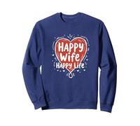Happy Wife Happy Life: Loving Marriage Citation Sweatshirt, Unisexe pour Adultes, Bleu Marine, S