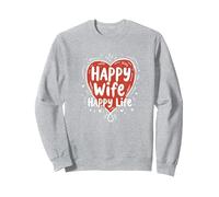 Happy Wife Happy Life: Loving Marriage Citation Sweatshirt, Unisexe pour Adultes, Gris Chiné, M