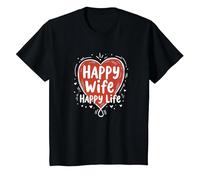 Happy Wife Happy Life: Loving Marriage Citation T-Shirt, Enfant, Noir, 3 Ans