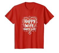 Happy Wife Happy Life: Loving Marriage Citation T-Shirt, Enfant, Rouge, 3 Ans