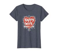 Happy Wife Happy Life: Loving Marriage Citation T-Shirt, Femme, Bleu Chiné, XL