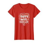 Happy Wife Happy Life: Loving Marriage Citation T-Shirt, Femme, Rouge, XS