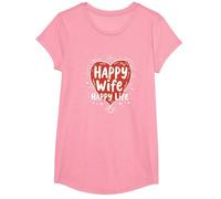 Happy Wife Happy Life: Loving Marriage Citation T-Shirt, Fille, Rose, L
