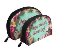 Happy Women's Day Lot de 2 trousses de maquillage avec fleurs roses, corail et blanches, blanc, Taille unique