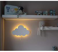 Happy Woody Lampe murale en forme de nuage, éclairage de chambre d'enfant, veilleuse de chambre de bébé, décoration murale de chambre d'enfant, lampe de chevet en bois, meubles pour enfants (blanc)