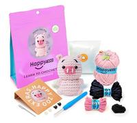 Happy Zoo Kits de crochet pour débutants adultes, avec tutoriel vidéo étape par étape, fil doux, Patrick le pingouin (Poppy le cochon)