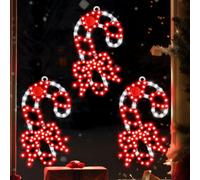 HappyAlley Lot de 300 lumières LED scintillantes en forme de canne à sucre d'orge, 25,4 cm, étanche, rouge et blanc, avec 3 ventouses pour fenêtre, mur, porche