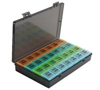 Happybase Boîte à pilules mensuelles pour 28 jours - Pour 4 semaines - Grand compartiment - Noir - Organiseur mensuel pour vitamines, huiles de poisson, médicaments (gris)