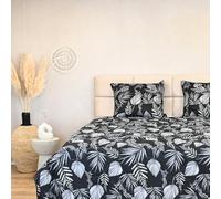 HappyBed Couette Simple 260x220 - 4 Saisons - Lavable en Machine sans Housse - Imprimée Black Leaves - Microfibre