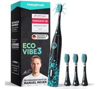 happybrush® Brosse à Dents Sonique Eco Vibe 3 - MEILLEUR DU TEST - Essai 100 jours - Batterie 8 Semaines - Brosse à Dents Ultrasonique - 2 Ans de Garantie - Brossettes Incluses - Black/Mint