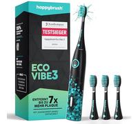 happybrush Eco VIBE 3 Brosse à Dents Électrique Sonique - Vainqueur du Test, Rechargeable jusqu'à 60 Jours - 3 Modes & Minuterie 2 Min - Brossettes & Étui Inclus - Noir/Menthe