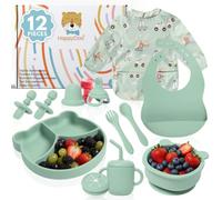 HappyDoo | Coffret Repas Bebe | 12 Pièces | Assiette Ventouse pour Bébé | Couverts Bébés | Bavoir et Bol| Tasse | Cadeau Grignoteuse Bébé | Vaisselle Bebe Sans BPA | Dans un Coffret Cadeau