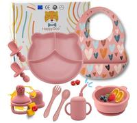 HappyDoo | Coffret Repas Bebe | 12 Pièces | Assiette Ventouse pour Bébé | Couverts Bébés | Bavoir et Bol | Tasse | Cadeau Grignoteuse Bébé | Vaisselle Bebe Sans BPA | Dans un Coffret Cadeau