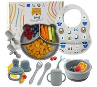 HappyDoo | Coffret Repas Bebe | 12 Pièces | Assiette Ventouse pour Bébé | Couverts Bébés | Bavoir et Bol| Tasse | Cadeau Grignoteuse Bébé | Vaisselle Bebe Sans BPA | Dans un Coffret Cadeau