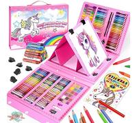 HappyGoLucky Cadeau Fille 3 4 5 6 7 8 9 10 ans, Malette Dessin Enfant Crayon de couleurs Palette Aquarelle Cadeaux de Noël Jouet Fille 3-10 ans Coloriage Crayons de Cire Licorne