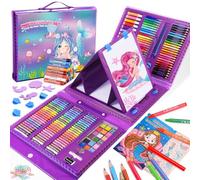 HappyGoLucky Cadeau Fille Sirène Malette Dessin Enfant Crayon de couleurs Palette Aquarelle Jouet 3-10 ans Coloriage Crayons de cire