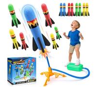 HappyGoLucky Lanceur de Fusée à Pied 8 Fusées en Mousse pour Enfants 3-12 Ans - Angle Réglable, Jouet d'Extérieur pour Jardin, Plage, Parc, Fille Garçon