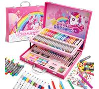 HappyGoLucky Mallette de Dessin Licorne Créatif Coloriage pour Enfants | Facile à Transporter Artiste Crayons de Couleur Enfant Cire Feutres Coloriage Peinture Aquarelle Cadeaux pour 3-10 Ans Filles