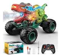 HappyGoLucky Voiture Telecommandé Enfant, 2.4GHz Monstertruck Dinosaure RC de Pulvérisation, Lumière, Sonores de Dinosaures, Rechargeable, Tout Terrain, Camion Cadeau Noël Jouet Enfant 3-9 Ans Garçon