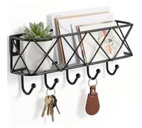 HappyHapi Porte-clés pour décoration murale, crochets à clés d'entrée, porte-clés mural avec 5 crochets, panier en maille métallique, 24 x 5,3 x 10,4 cm (L x l x H)