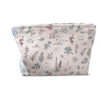 HAPPYHEIDI Grande trousse de maquillage en coton à motif floral, pochette de voyage, organiseur de sac à main, doublure en toile, mignon blanc crème, 001 Coton doux - Happy Garden, Large